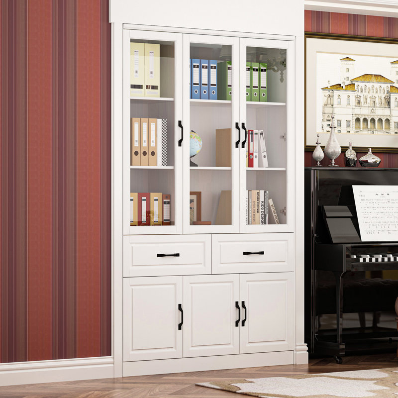 Red Barrel Studio 6 Door Office Storage Cabinet With 2 Drawers 3 Glass Doors Multiple Shelves Wayfair